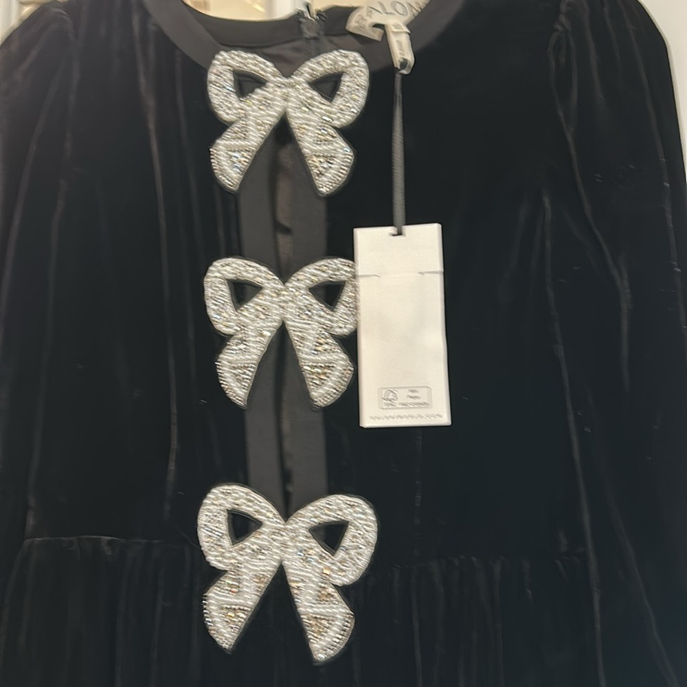 NWT Saloni Camille bow-embellished velvet midi dress size 4 - Picture 6 of 9